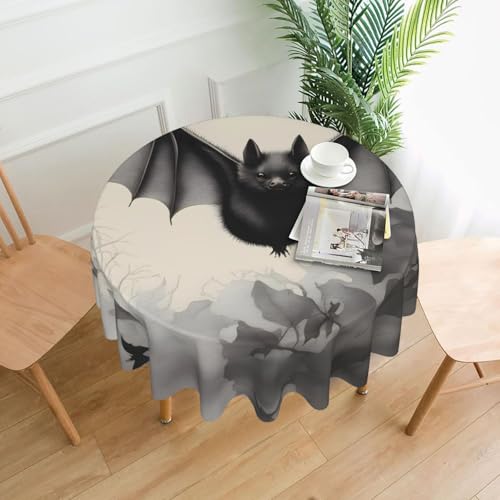 YYHWHJDE Runde dekorative Tischdecke, Fledermausdruck, wasserdicht, waschbar und wiederverwendbar, für Essen, Kaffee, Picknick, Hochzeit, Party, 152,4 cm YYHWHJDE Runde dekorative Tischdecke, Fledermausdruck, wasserdicht, waschbar und wiederverwendbar, für Essen, Kaffee, Picknick, Hochzeit, Party, 152,4 cm von YYHWHJDE