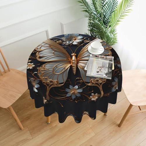 YYHWHJDE Runde dekorative Tischdecke, Motiv: Schmetterlinge, wasserdicht, waschbar und wiederverwendbar, für Essen, Kaffee, Picknick, Hochzeit, Party, 152,4 cm, Goldweiß YYHWHJDE Runde dekorative Tischdecke, Motiv: Schmetterlinge, wasserdicht, waschbar und wiederverwendbar, für Essen, Kaffee, Picknick, Hochzeit, Party, 152,4 cm, Goldweiß von YYHWHJDE