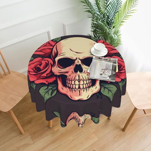 YYHWHJDE Runde dekorative Tischdecke, Motiv: Tag der Toten, Zuckerrosen, Totenkopf-Muster, für den Innen- und Außenbereich, auf runden Tischen wie Couchtischen, Esstischen und Bauernhoftischen YYHWHJDE Runde dekorative Tischdecke, Motiv: Tag der Toten, Zuckerrosen, Totenkopf-Muster, für den Innen- und Außenbereich, auf runden Tischen wie Couchtischen, Esstischen und Bauernhoftischen von YYHWHJDE