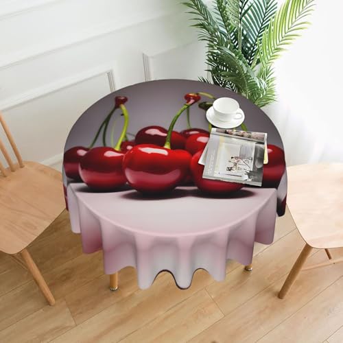 YYHWHJDE Runde dekorative Tischdecke, Motiv: chilenische Kirschen, wasserdicht, waschbar und wiederverwendbar, für Essen, Kaffee, Picknick, Hochzeit, Party, 152,4 cm von YYHWHJDE