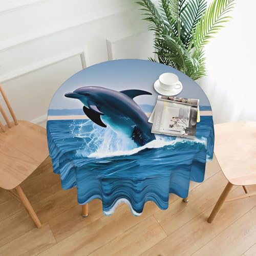 YYHWHJDE Runde dekorative Tischdecke, Motiv: springende Delfine, wasserdicht, waschbar und wiederverwendbar, für Essen, Kaffee, Picknick, Hochzeit, Party, 152,4 cm von YYHWHJDE