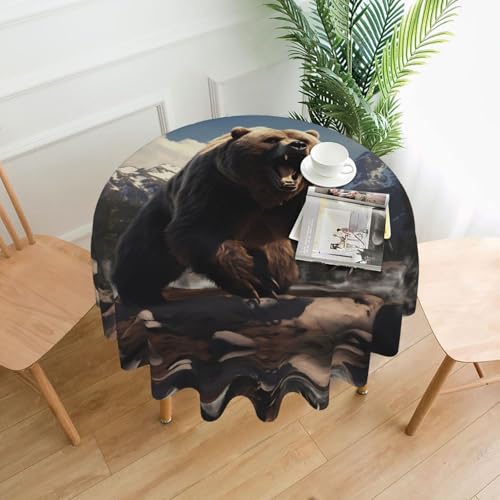 YYHWHJDE Runde dekorative Tischdecke, Motiv: wilde Grizzlybären, wasserdicht, waschbar und wiederverwendbar, für Essen, Kaffee, Picknick, Hochzeit, Party, 152,4 cm von YYHWHJDE