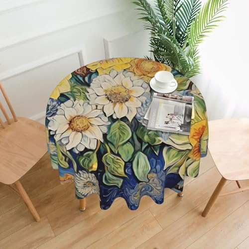 YYHWHJDE Runde dekorative Tischdecke, Öl auf Leinwand, Blumenmuster, für den Innen- und Außenbereich, auf runden Tischen wie Couchtischen, Esstischen und Bauernhoftischen, 152,4 cm YYHWHJDE Runde dekorative Tischdecke, Öl auf Leinwand, Blumenmuster, für den Innen- und Außenbereich, auf runden Tischen wie Couchtischen, Esstischen und Bauernhoftischen, 152,4 cm von YYHWHJDE