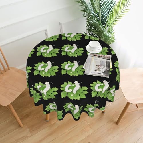 YYHWHJDE Runde dekorative Tischdecke, Seidenraupenpuppen auf Maulbeerblättern, für den Innen- und Außenbereich, auf runden Tischen wie Couchtischen, Esstischen und Bauerntischen, 152,4 cm von YYHWHJDE