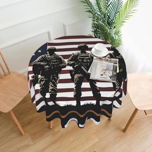 YYHWHJDE Runde dekorative Tischdecke, US-Militär-Soldaten, patriotisches Gedenktag, Bild, wasserdicht, waschbar und wiederverwendbar, für Essen, Kaffee, Picknick, Hochzeit, Party, 152,4 cm von YYHWHJDE