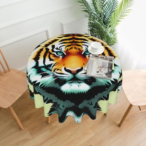 YYHWHJDE Runde dekorative Tischdecke, kleiner Tigerkopf, wasserdicht, waschbar und wiederverwendbar, für Essen, Kaffee, Picknick, Hochzeit, Party, 152,4 cm von YYHWHJDE