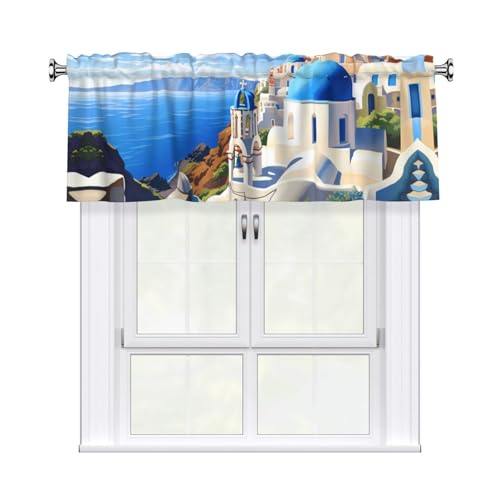 YYHWHJDE Santorini Kurzgardine mit Volant-Stange, 137,2 x 45,7 cm, Motiv: griechische Insel, Meerblick, für Küche, Badezimmer, Waschküche, Studio, Heimdekoration YYHWHJDE Santorini Kurzgardine mit Volant-Stange, 137,2 x 45,7 cm, Motiv: griechische Insel, Meerblick, für Küche, Badezimmer, Waschküche, Studio, Heimdekoration von YYHWHJDE