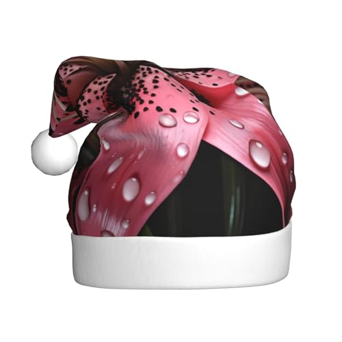 YYHWHJDE Weihnachtsmütze für Erwachsene, gepunktet, rosa Blume, festliche Dekoration, weiches und langlebiges Material von YYHWHJDE