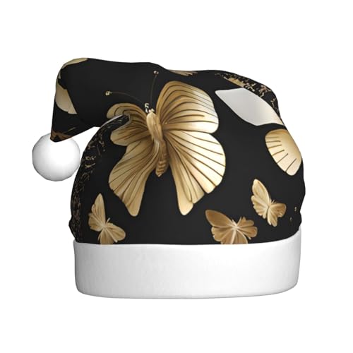 YYHWHJDE Weihnachtsmütze für Erwachsene, goldfarben, weiß, Schmetterlinge, schwarz, für festliche Partydekoration, weiches und langlebiges Material von YYHWHJDE