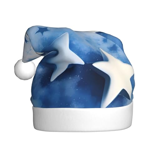 YYHWHJDE Weihnachtsmütze für Erwachsene mit blauen leuchtenden Sternen, festliche Party-Dekoration, weiches und langlebiges Material von YYHWHJDE