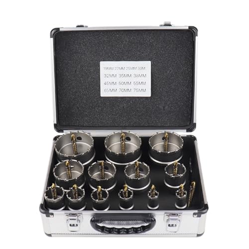 16 Stück 16–75 mm TCT-Lochsäge, Wolframkarbidspitze, TCT-Metallschneider, Kernbohrer-Sets for Edelstahl, Metallbohrkrone(AL-BOX 16pcs 16-75mm) von YYJOUPLM