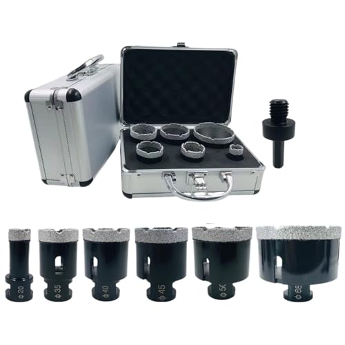 5/6 /7/8/9 Stück Trockenbohrer M14 Gewinde Lötlochsägen-Set Porzellanfliesen Kronen Granit Marmor Steinzeug Bohrer Werkzeuge(7Pcs Aluminum Box) von YYJOUPLM