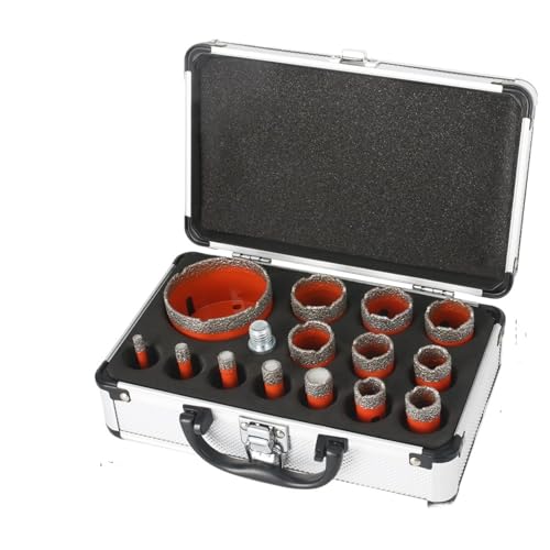 M14-Gewinde Diamant-Trockenvakuumgelötetes Bohrkernbohrer-Set Porzellan-Topfsäge-Fliesen-Granit-Marmor-Lochsäge-Werkzeuge 15-tlg(6Pcs Suitcase) von YYJOUPLM
