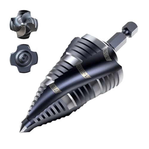 M35 Kobalt-HSS-Stufenbohrer, 4 Spiralnuten, 1/8"-1/2" Impact Unibit-Stufenbohrer, verschleißfest, Tiain-beschichtet, 1/4" Schaft(OR01) von YYJOUPLM