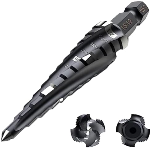M35 Kobalt-HSS-Stufenbohrer, 4 Spiralnuten, 1/8"-1/2" Impact Unibit-Stufenbohrer, verschleißfest, Tiain-beschichtet, 1/4" Schaft(OR03) von YYJOUPLM