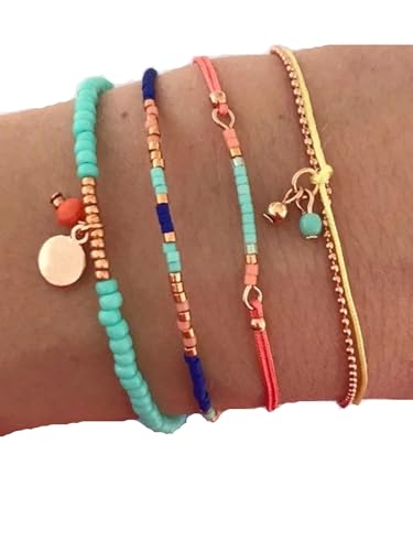 YYLUOYANG Armband Damen 4/5/6 Teile/Satz Stretch Armband Set Gold Farbe Glasperlen Elastische Schmuck Frauen Armbänder Armband(B3071) von YYLUOYANG