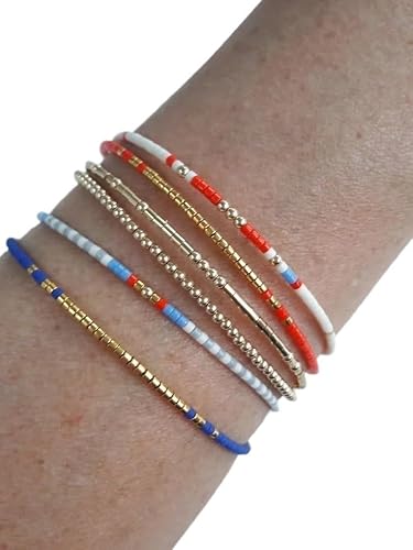 YYLUOYANG Armband Damen 4/5/6 Teile/Satz Stretch Armband Set Gold Farbe Glasperlen Elastische Schmuck Frauen Armbänder Armband(B3101) von YYLUOYANG