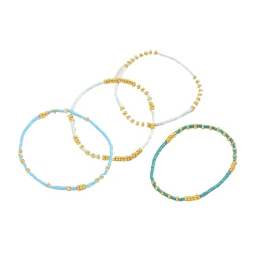 YYLUOYANG Armband Damen 4 Teile/Satz Perlen Stretch-Armband Set Gold Farbe Glasperlen Elastische Frauen Armbänder Armband von YYLUOYANG