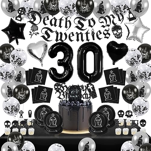 Death to My 20s Party Decorations Supplies Includes Death My Twenties Black Banner, RIP To My 20s Balloons, My Youth Funny Thirtieth Party Cake Topper, 30th Birthday Dessert Plates Napkins Tablecloths von YYMYMGJ