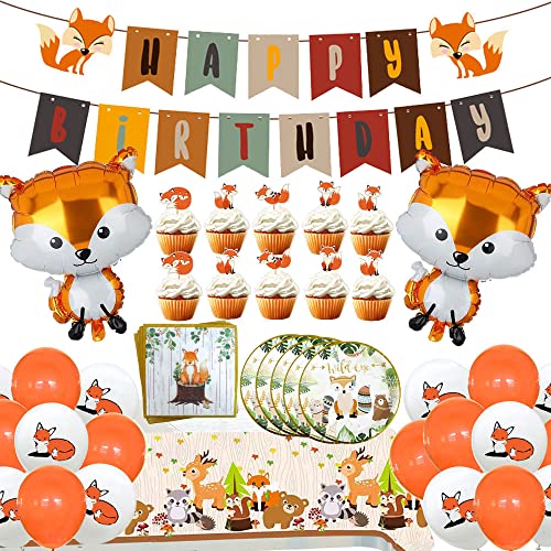 Dekorationen für Geburtstagsfeiern mit Fuchs-Thema. Das Fuchs-Partyzubehör-Set enthält EIN Fuchs-Happy-Birthday-Banner, Fuchs-Luftballons und Verschiedene Partygeschirrartikel von YYMYMGJ