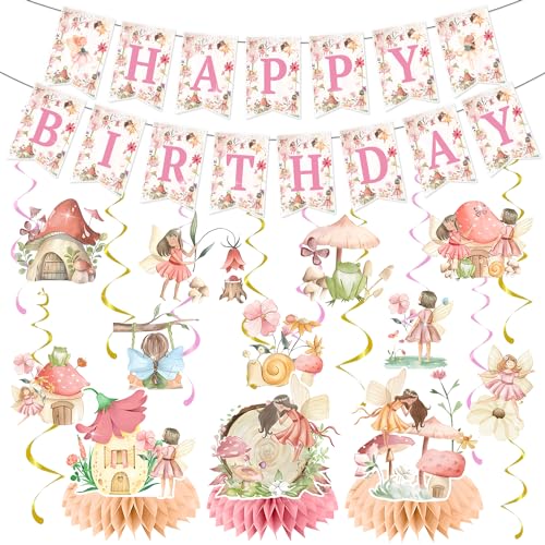 Vormontierte Feen-Geburtstagsdekorationen, My Fairy First Birthday Dekorationen, Blumenfee, Party-Banner, Feen, Ausschnitte, hängende Wirbel, Waben-Mittelstücke für Feenparty, Zubehör, Babyparty Vormontierte Feen-Geburtstagsdekorationen, My Fairy First Birthday Dekorationen, Blumenfee, Party-Banner, Feen, Ausschnitte, hängende Wirbel, Waben-Mittelstücke für Feenparty, Zubehör, Babyparty von YYMYMGJ