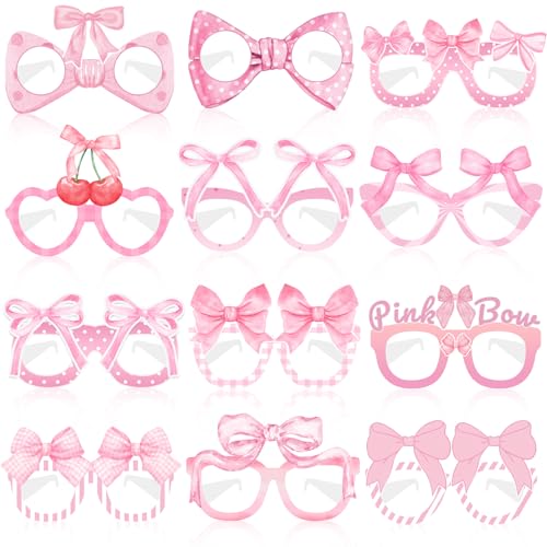 YYMYMGJ Papierbrillen mit rosa Schleife, 24 Stück, rosa Kokettschleife, Partyzubehör, Geburtstagsparty-Dekorationen, Fotoautomaten-Requisiten für Kinder und Mädchen YYMYMGJ Papierbrillen mit rosa Schleife, 24 Stück, rosa Kokettschleife, Partyzubehör, Geburtstagsparty-Dekorationen, Fotoautomaten-Requisiten für Kinder und Mädchen von YYMYMGJ