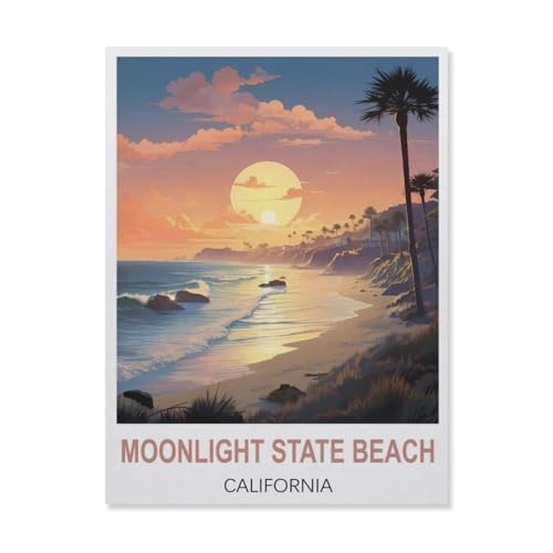 DIY 5d Diamond Malerei Kits für Erwachsene Kinder，Moonlight State Beach Kalifornien，Vollrunde Diamond Stickkits Cross -Stitch Kristall Strassbilder Kunsthandwerk Home Wall Decoration（50 x 60 cm）-A53 von YYNFHCBS