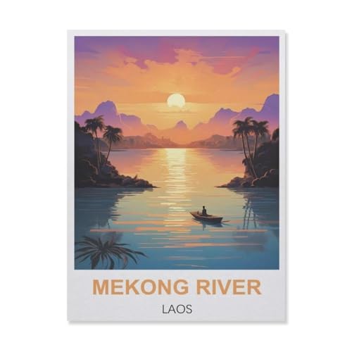 YYNFHCBS 5D DIY Diamantmalerei Kit，Mekong Fluss Laos，Kristallmosaik Vollbohrer Round Diamantmalerei Stickerei Zubehör（50 x 60 cm/19.68 x 23.62 Zoll）-B26 von YYNFHCBS