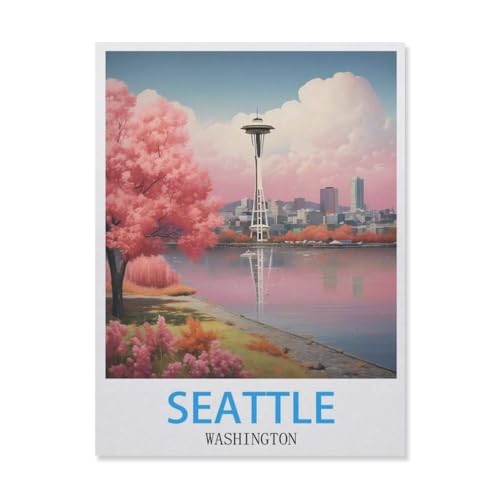 YYNFHCBS Malen nach Zahlen，Seattle Washington，diy malen nach zahlen erwachsene landsch Mit Pinsel und Acrylfarbe Kits Theme Digital Home Wall Artwork（30x40cm） 11.8x15.7 Zoll-F86 von YYNFHCBS