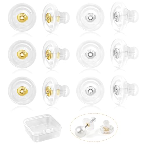 YYOUALS 12 Stück Ohrring-Verschlüsse, 18 Karat Ohrring-Verschlüsse, weicher Gummi-Kunststoff-Silikon-Ohrring-Verschlüsse für Ohrstecker, Ohrring-Heber, flache Rückseite von YYOUALS