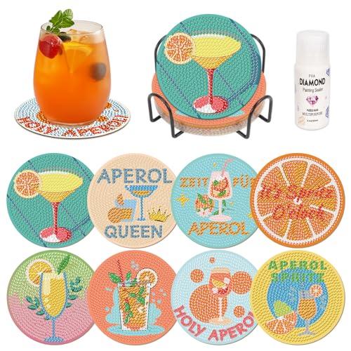 8 Stück Diamond Painting Untersetzer Aperol Spritz Geschenke Frau Cocktail Diamant Painting Untersetzer mit Korkmatte Halter Cocktail Diamond Painting Versiegelung Zubehör 8 Stück Diamond Painting Untersetzer Aperol Spritz Geschenke Frau Cocktail Diamant Painting Untersetzer mit Korkmatte Halter Cocktail Diamond Painting Versiegelung Zubehör von YYSWSAKY
