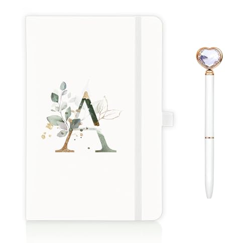 A5 Notizbuch mit Initialen und Kugelschreiber, Personalisiertes Namen Notizbuch, Weiß Journal Buch, 200 Seiten Notizheft, Geburtstagsgeschenk Weihnachtsgeschenke für Erwachsene Teenager Kinder (A) von YYSWSAKY