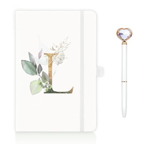 A5 Notizbuch mit Initialen und Kugelschreiber, Personalisiertes Namen Notizbuch, Weiß Journal Buch, 200 Seiten Notizheft, Geburtstagsgeschenk Weihnachtsgeschenke für Erwachsene Teenager Kinder (L) von YYSWSAKY