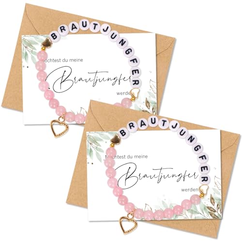 YYSWSAKY 2 Sets Brautjungfer Fragen Geschenk - Brautjungfer Armband, Willst Du Meine Brautjungfer Sein Karten mit Umschlägen, Bridesmaid Gift für Freundin Frau von YYSWSAKY
