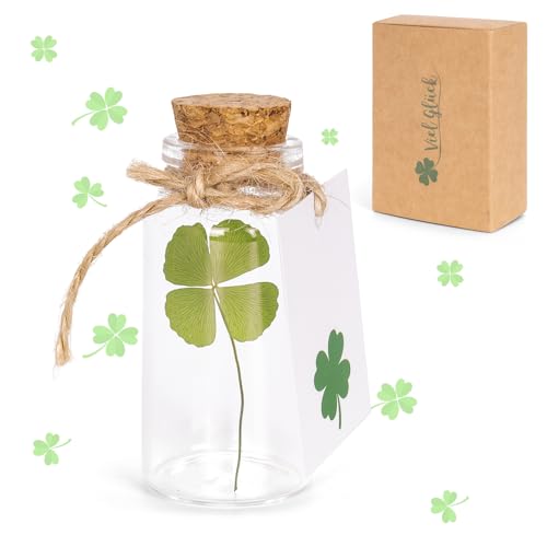 YYSWSAKY Glücksbringer, Echtes vierblättriges Kleeblatt in Glasflasche mit Korken, Dankeschön Geschenke, Glücksbringer Prüfung, Kleines Geschenk für Glück, Mutmacher Geschenk (green) von YYSWSAKY