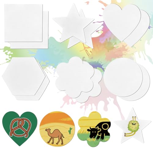 YYTECH 12 Stück Leinwand zum Bemalen Set, Canvas Boards Magnetische Leinwände zum Malen, 6 Formen Magnetische Leinwände für Acrylfarben ölfarben Gouache(7.5 * 7.5cm) von YYTECH