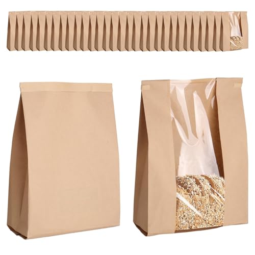 30 Stück Kraftpapier Brotbeutel mit Fenster Toast Verpackung Taschen Braun Butterbrottüten Brottüten Papiertüten Bäcker Bäckertüten für Brot für Keks, SüßIgkeiten, Hausgemachtes Brot - 30x21x10cm von YYTECH