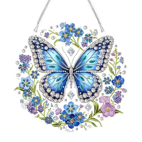 YYTECH Diamond Painting Anhänger, Ostern 5D Diamant Painting Fensterbilder mit Kette, DIY Diamond Malerei Ostern Schmetterling Frühling Deko für Eingang und Fenster Wand Decor von YYTECH