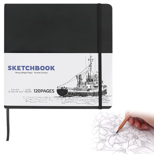 YYTECH Skizzenbuch, 20.3 x 20.3 cm Sketchbook Skizzenpapier, Art Creation Sketchbook, zum Zeichnen Malblock 200g/m² Schwarzer Zeichenblock für Studenten Künstler Malbegeisterte (60 Blatt/120 Seiten) von YYTECH
