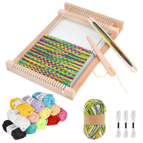 YYTECH Webrahmen für Kinder ab 6 Jahre, Holz Webstuhl Set, Webrahmen Kinder von 4–12, Kreatives DIY Weben inkl, Strickrahmen mit Zubehör, 12 Farben der 50m Garn zum Stricken für Schule & Anfänger von YYTECH
