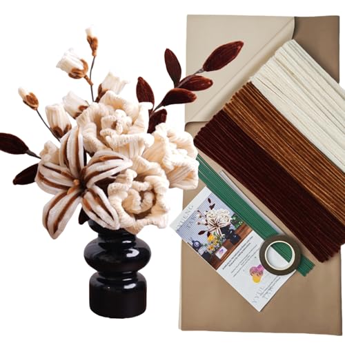 YYUENGTAK Vintage-Braun Pfeifenreiniger Blumen Set,mit 200 Stück Pfeifenputzer zum basteln Blumen(3 Farben),Anweisungen,12 Stück Basteldraht,Geschenkpapier,Geschenkband,Blumenband,Schmelzklebstoffe von YYUENG TAK