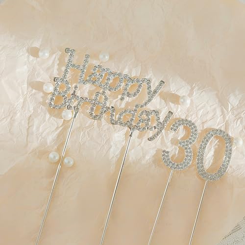 YYUENGTAK 30 Happy Birthday Cake Topper Geburtstag Kuchen Dekoration, Silber Strass deko, Mädchen glitter cake topper,Geburtstagsfeiern, Hochzeitsfeiern von YYUENGTAK