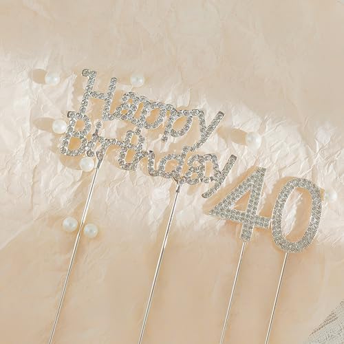 YYUENGTAK 40 Happy Birthday Cake Topper Geburtstag Kuchen Dekoration, Silber Strass deko, Mädchen glitter cake topper,Geburtstagsfeiern, Hochzeitsfeiern von YYUENGTAK