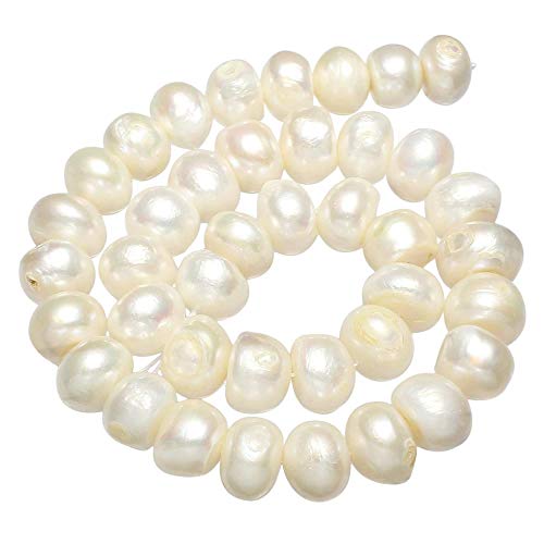 Natürliche Perlen, 13–14 mm, weiße Süßwasser-Zuchtperlen, lose Edelsteinperlen, runde Perlen für DIY-Schmuckherstellung, ca. 39 cm Strang von YYW