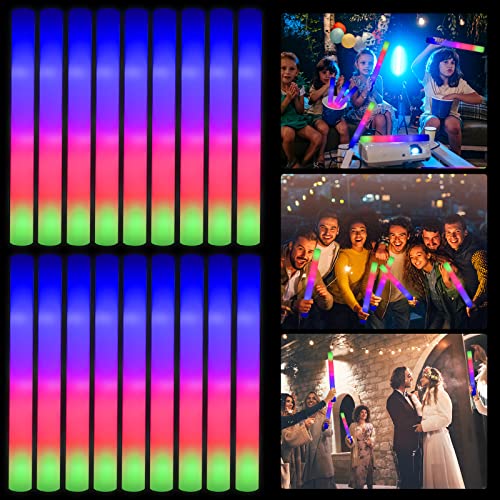 YYYuYong LED Leuchtstäbe Party 102 Stück,3 Effekte LED Schaumstoff Leuchtstab für Partys & Hochzeit,8–10 Stunden blinkende Party Sets, die im Dunkeln leuchten von YYYuYong