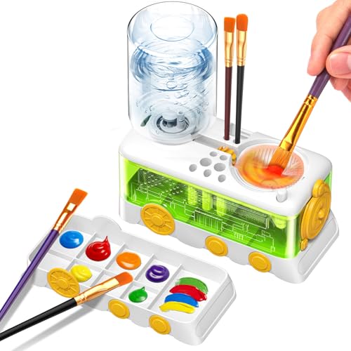 YYZGGLING Pinselwascher Mit Farbwanne Abfluss Und Pinselhalter Für Acryl-, Aquarell- Und Wasserbasisfarben (Weiß Grün) von YYZGGLING
