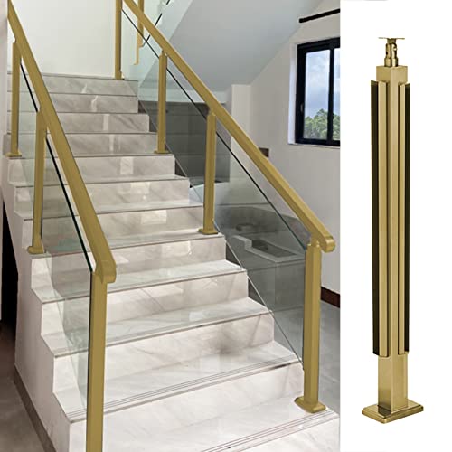 Goldener Treppengeländerpfosten für quadratischen Handlauf, robuste Metall-Glas-Zaunstangen-Klemme für Dachboden, Terrassen, Veranden, Treppen, 10/12 mm dick (Eckpfosten 80 cm) von YYZHON-KXBF