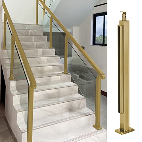 Goldener Treppengeländerpfosten für quadratischen Handlauf, robuste Metall-Glas-Zaunstangen-Klemme für Dachboden, Terrassen, Veranden, Treppen, 10/12 mm dick (Endpfosten 70 cm) von YYZHON-KXBF