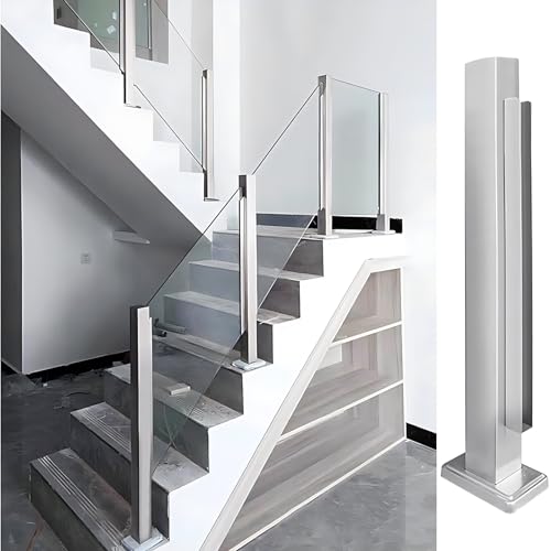 Klemmen für gehärtete Glasplatten, silberfarbene Glaszaunstange für Innen- und Außenbereich, Plattform/Veranden, 63,5 cm hoch, Glasgeländerpfosten (silberfarbener Endpfosten 85 cm) von YYZHON-KXBF