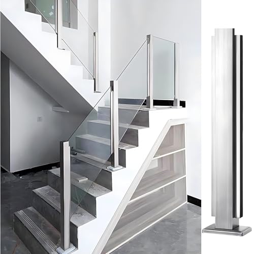 Klemmen für gehärtete Glasplatten, silberfarbener Glas-Zaunstab für Innen- und Außenbereich, Plattform/Veranden, 63,5 cm, 114,3 cm hoch, Glasgeländerpfosten (silberfarbener Mittelpfosten 70 cm) von YYZHON-KXBF